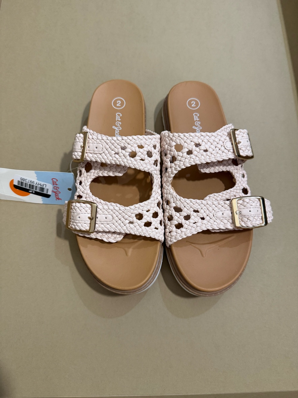 New Cat & Jack Light Pink Braided Double Buckle Sandals - little girl size 2
